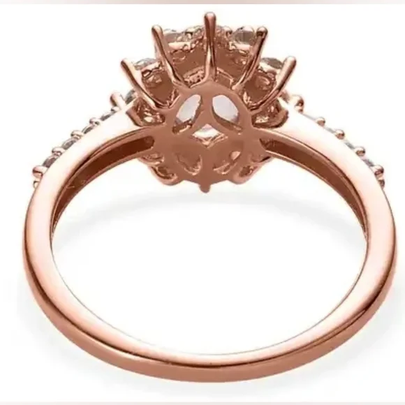 Morganite and White Zircon Sunburst Ring in Vermeil Rose Gold Over Sterling Silv - Picture 5 of 6